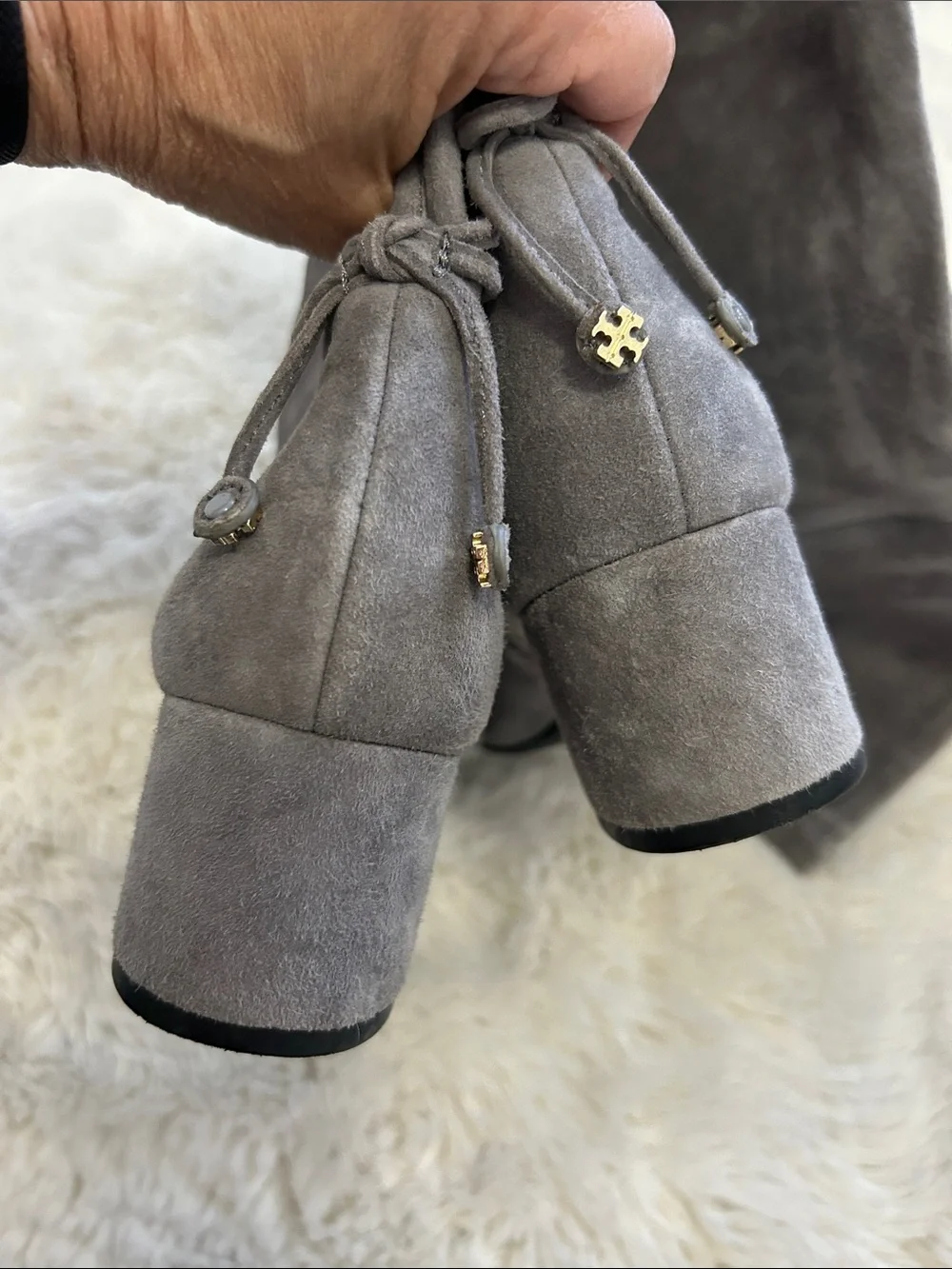 Tory Burch Laila Over The Knee Stretch Suede Boots Grey